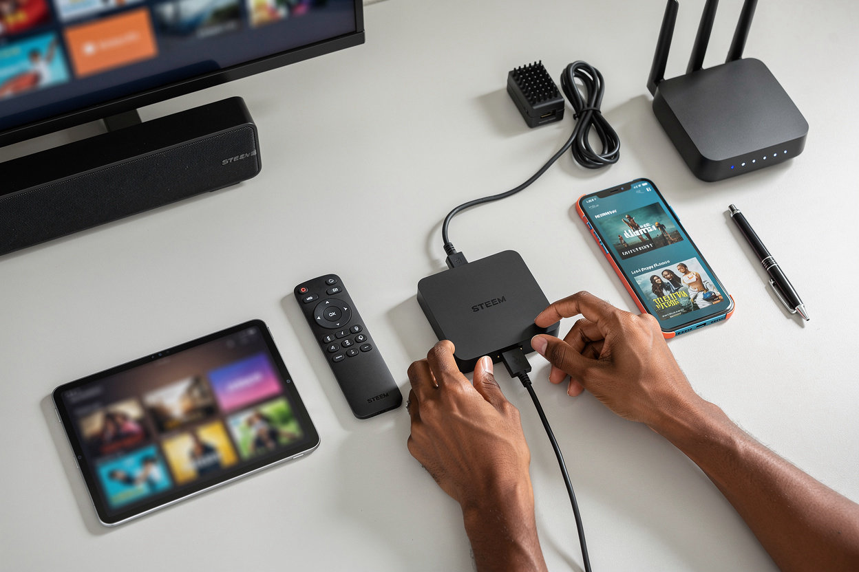 Stream Max Media team providing professional streaming technology and device setup services for Caribbean families