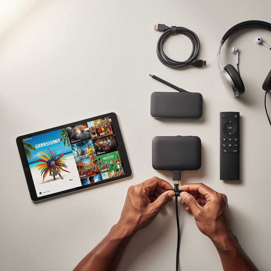 Stream Max Media Caribbean streaming setup with diverse entertainment including live TV, sports, movies, and family programming